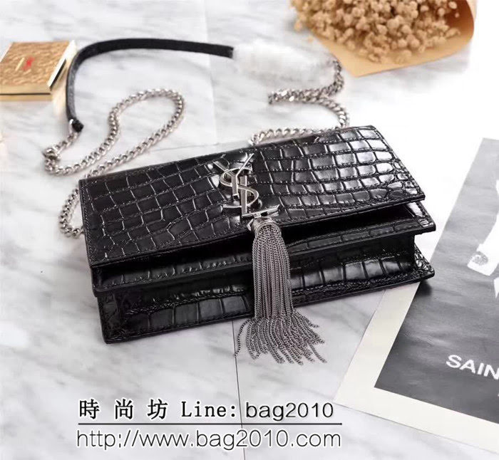 YSL聖羅蘭 爆款 鱷魚紋Saint Laurent 黑色鏈條包 26817-1 YAS1145